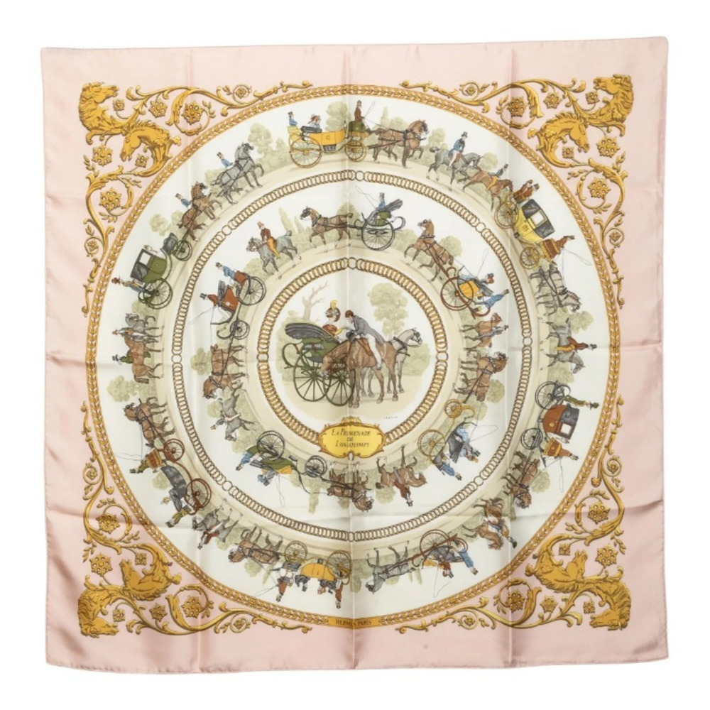 Hermes Carre 90 "La Promenade de Longchamps" Scarf/Muffler, Pink/Multicolor S...